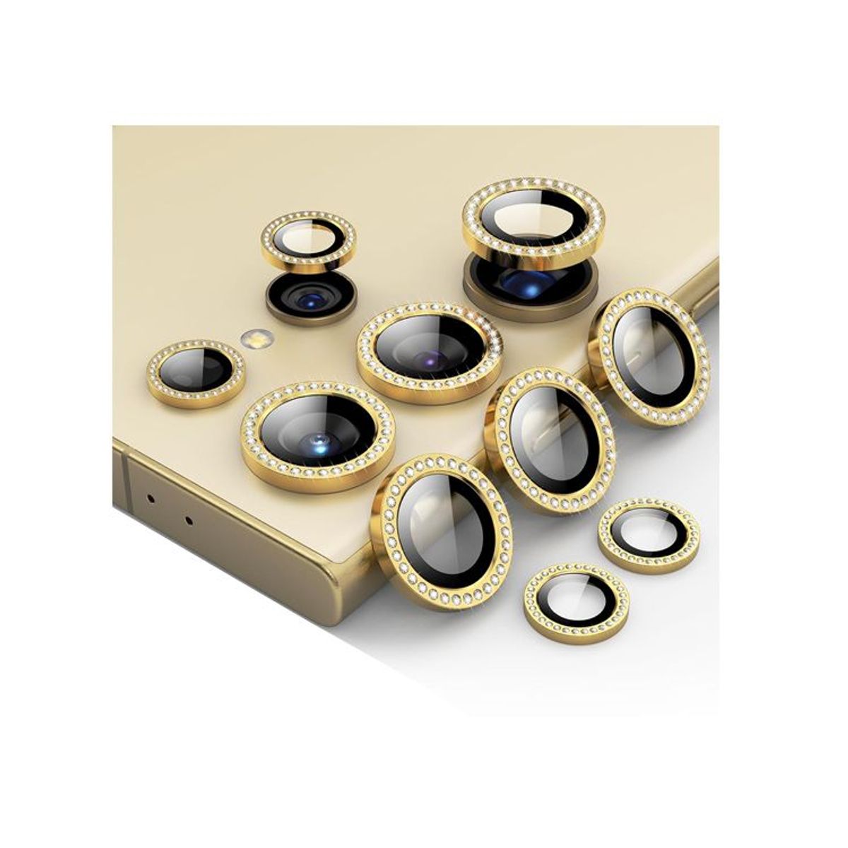 GENERICO - Mica Individual Diamonds de Cámara Samsung S24 Ultra Dorado