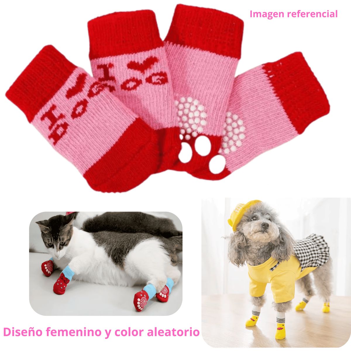 GENERICO - MEDIAS ANTIDESLIZANTES MASCOTA PERROS GATOS HEMBRA T-M