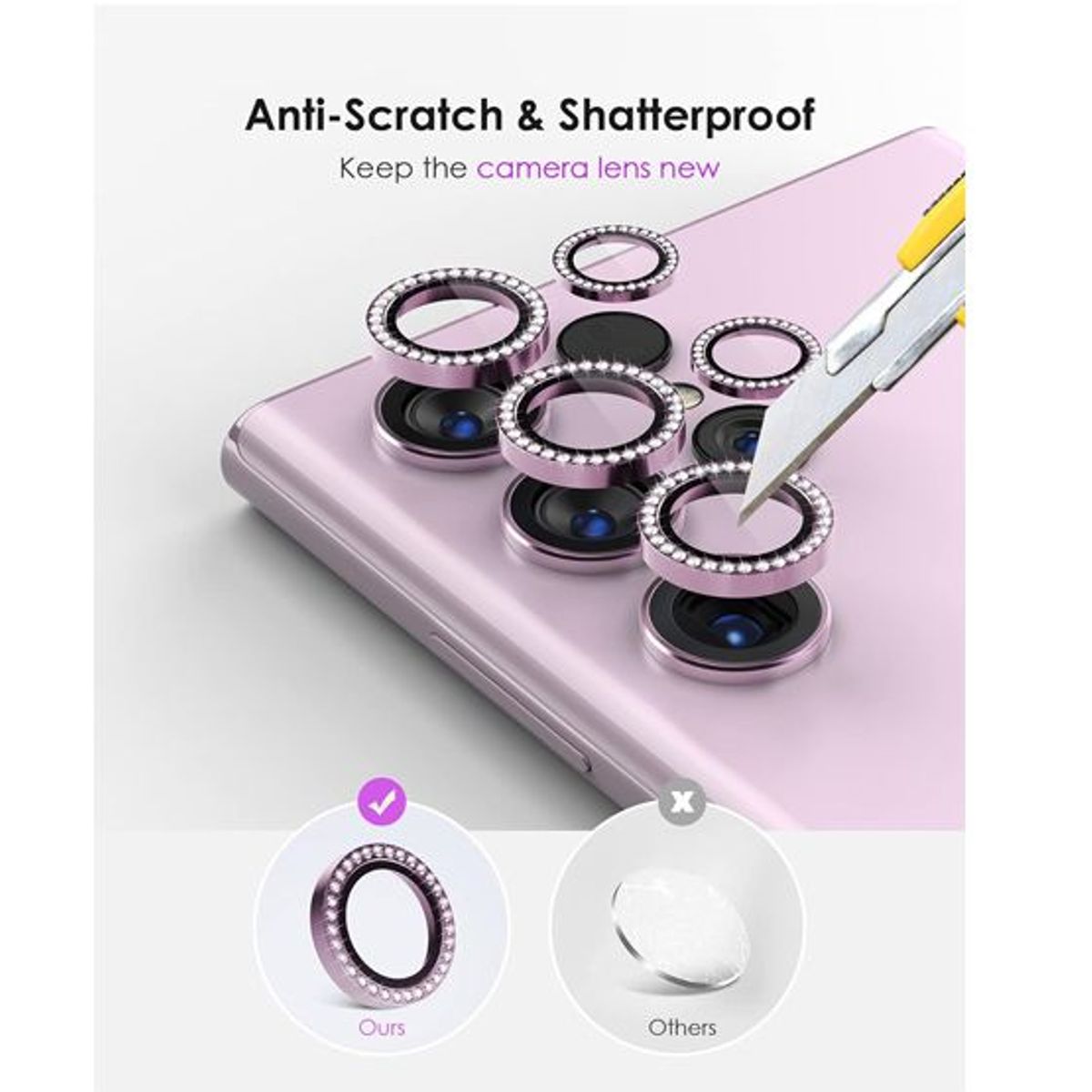 GENERICO - Mica Individual Diamonds de Cámara Samsung S24 Ultra Pink