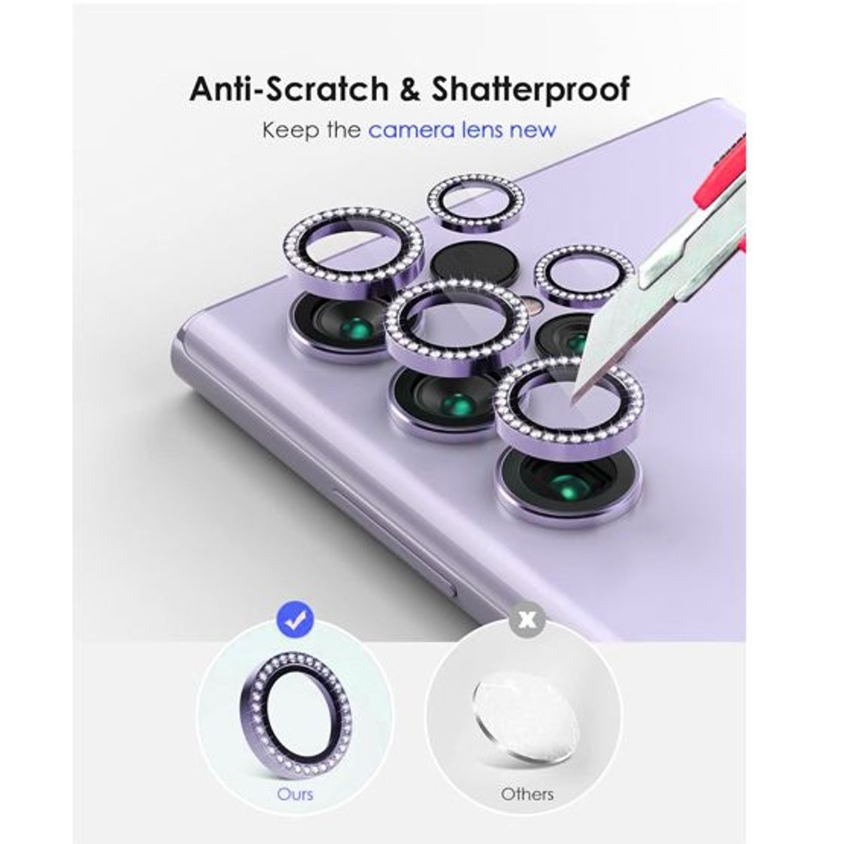 GENERICO - Mica Individual Diamonds de Cámara Samsung S24 Ultra Purple