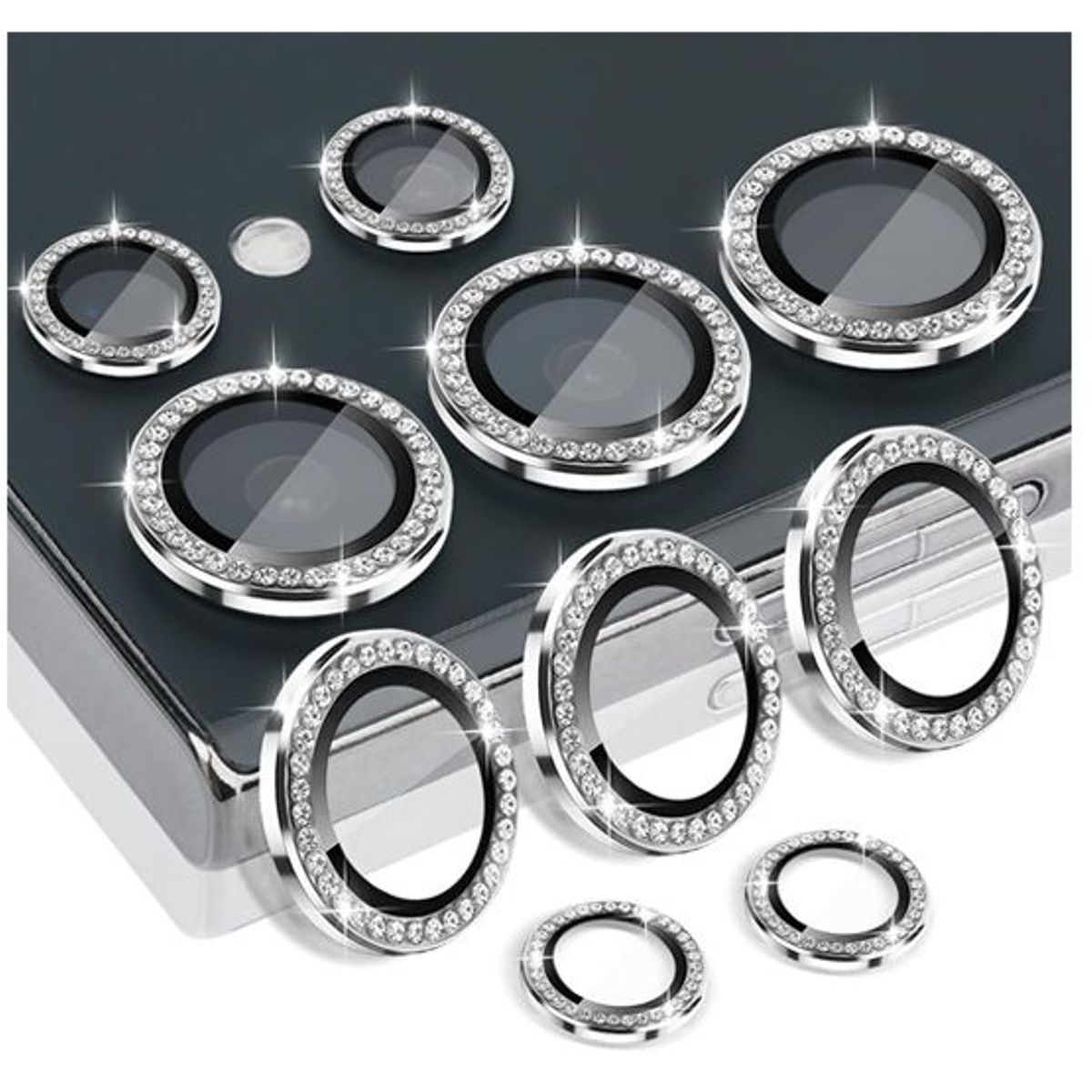 GENERICO - Mica Individual Diamonds de Cámara Samsung S24 Ultra Silver