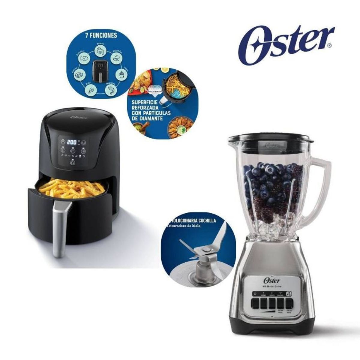 OSTER - Combo Oster Licuadora 2 Vel BLSTKAGNPB + Freidora 1,8 lts Digital