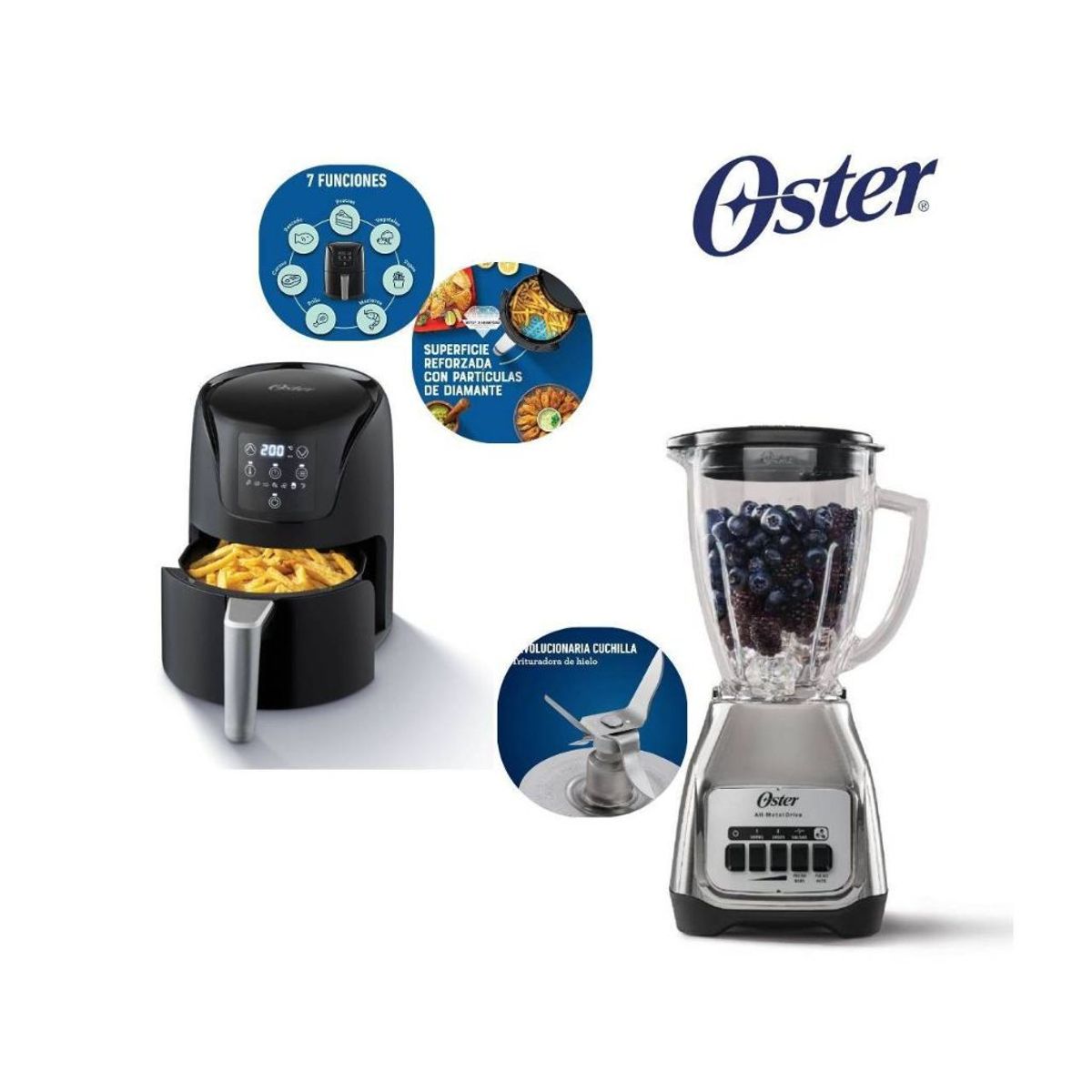 OSTER - Combo Oster Licuadora 2 Vel BLSTKAGNPB + Freidora 1,8 lts Digital