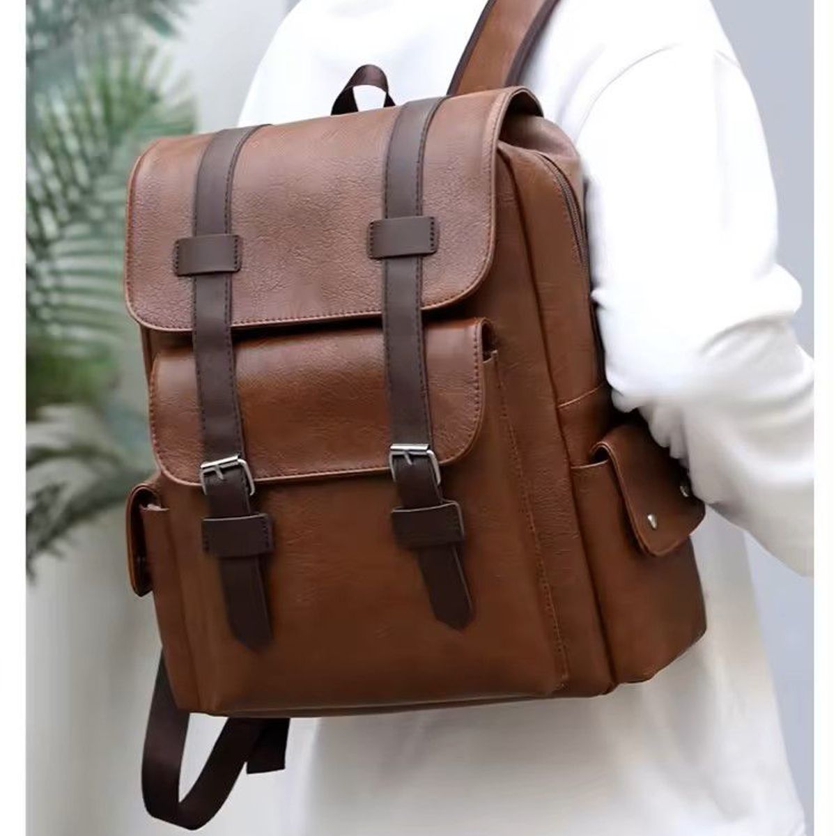 MAKEWAY - Makeway - Mochila de cuero PU para Laptop 15 Unisex - Marrón