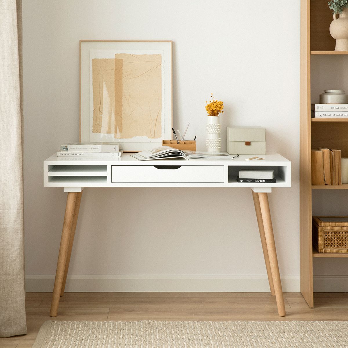 TU MESITA - Escritorio Vintage 1 cajón Berlin color Blanco TU MESITA