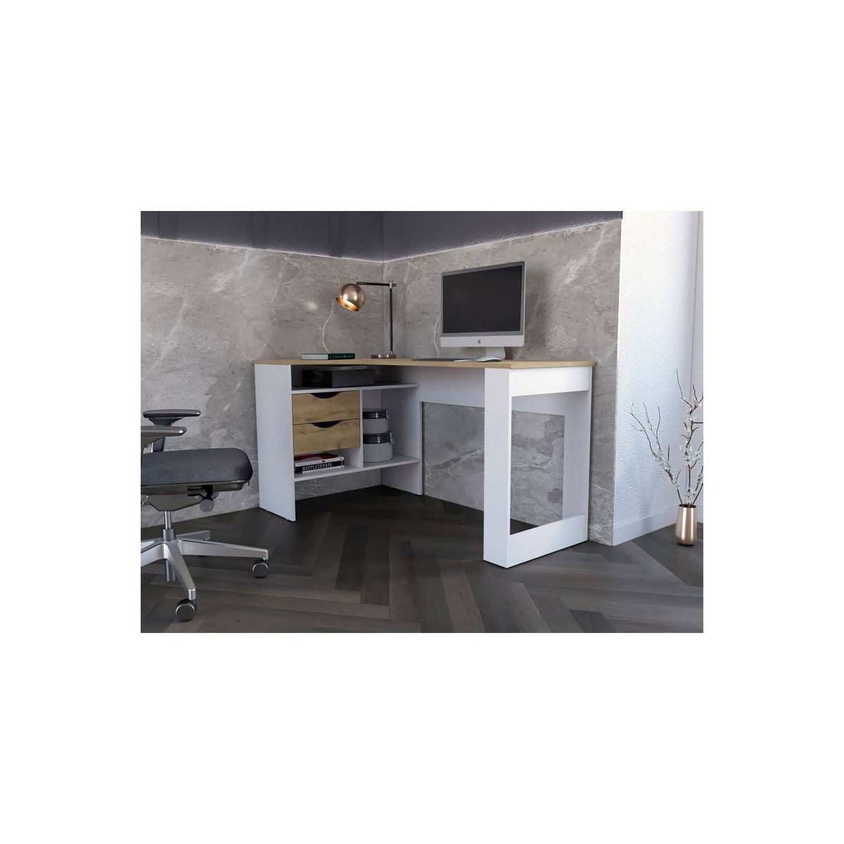 TU MESITA - Escritorio Mesa de trabajo 2 cajones Tesla color BlancoMacadamia TU MESITA