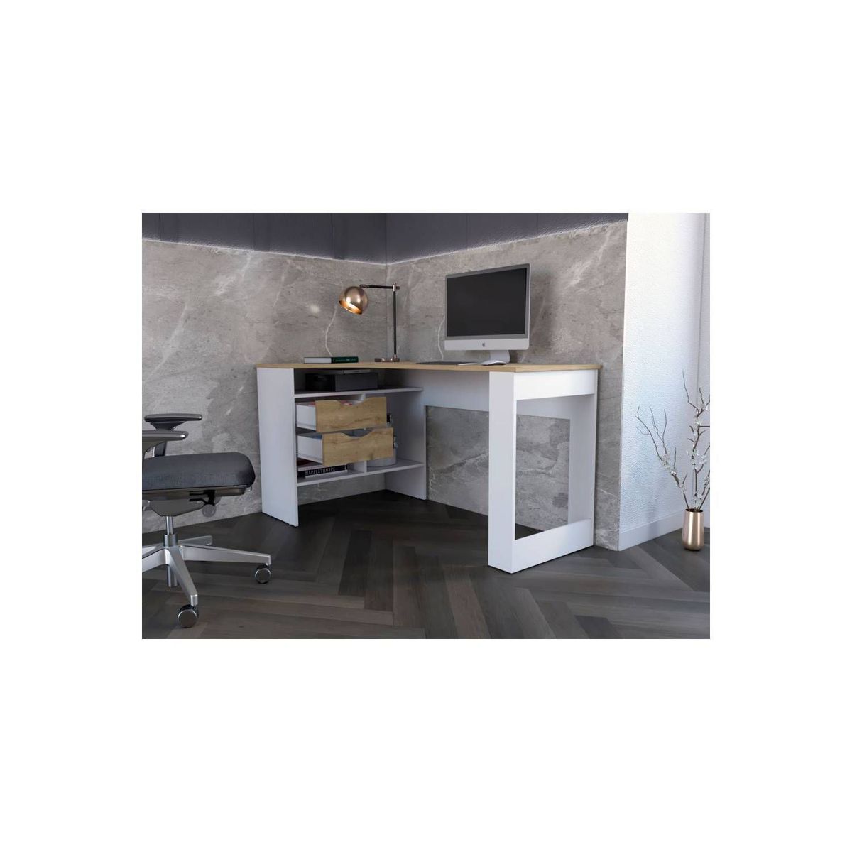 TU MESITA - Escritorio Mesa de trabajo 2 cajones Tesla color BlancoMacadamia TU MESITA