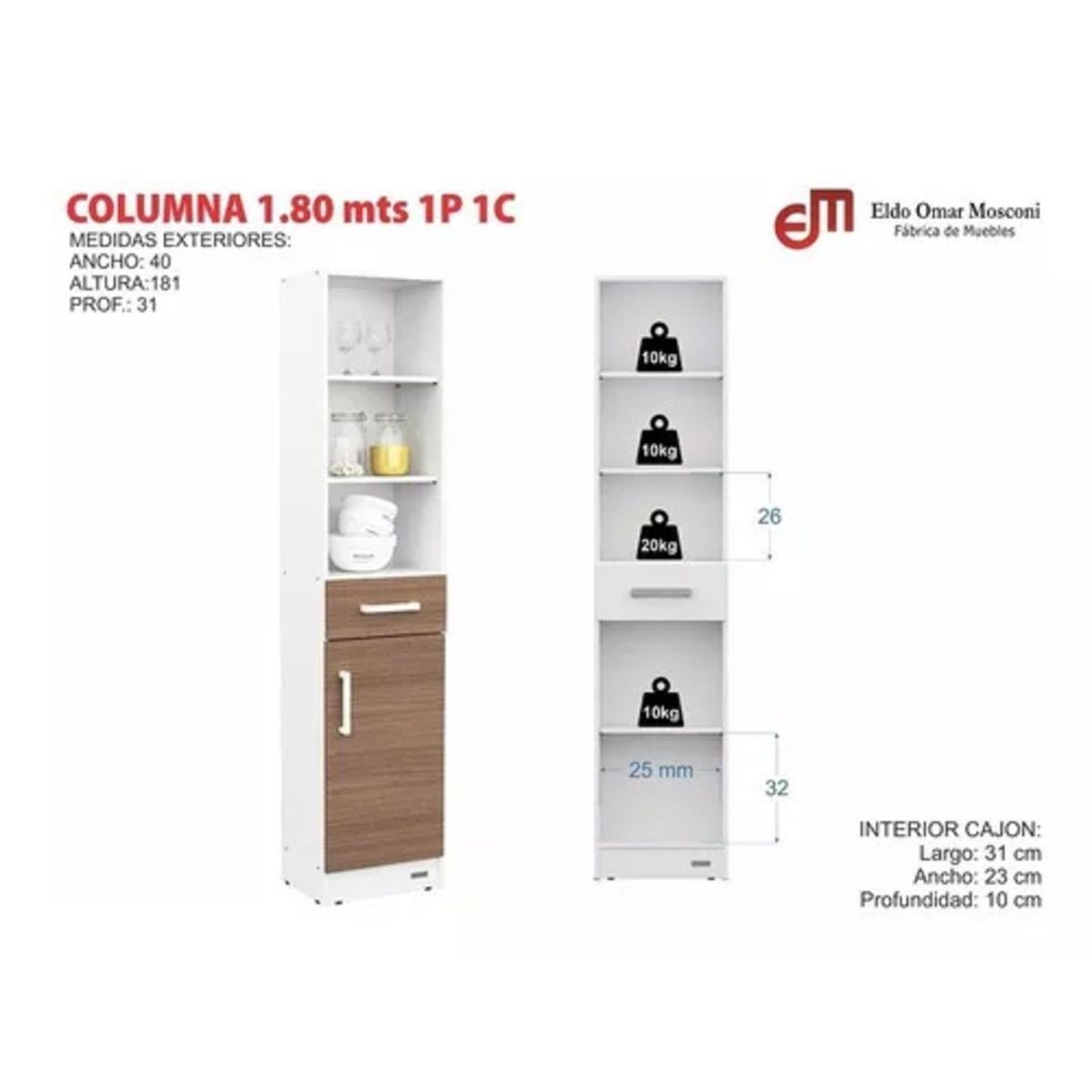 TU MESITA - Gabinete de cocina alto Valeria color BlancoMarrón TU MESITA