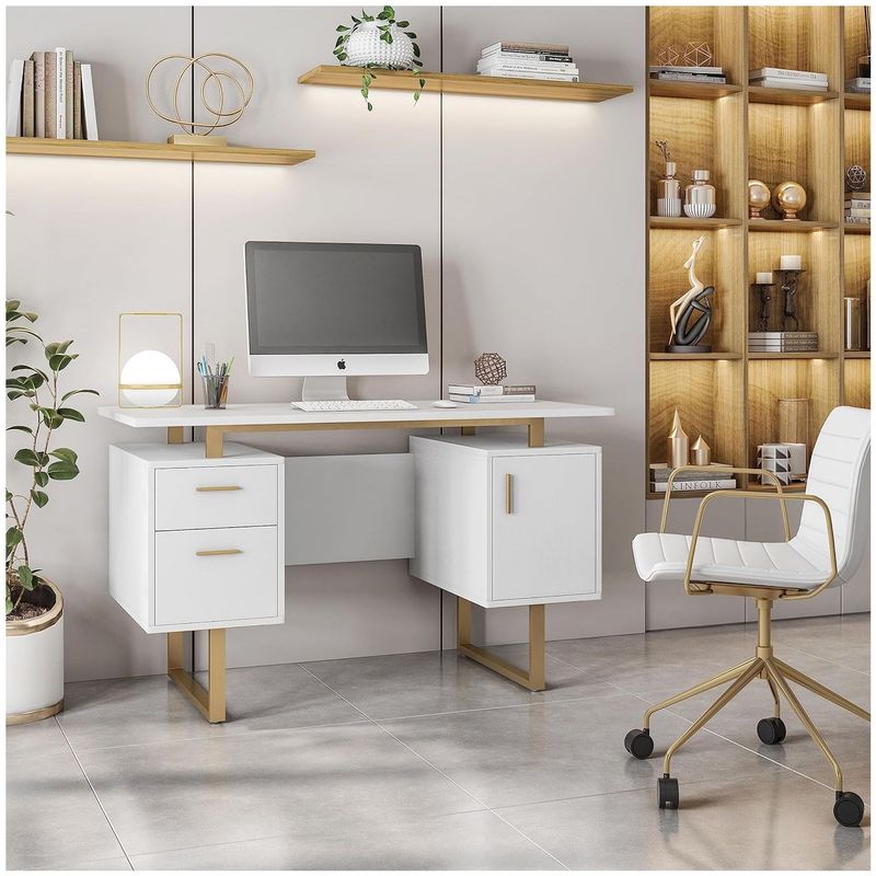VENTITAS HOME - Escritorio Tocador Minimalista Callmet Ventitas Home Blanco y Dorado