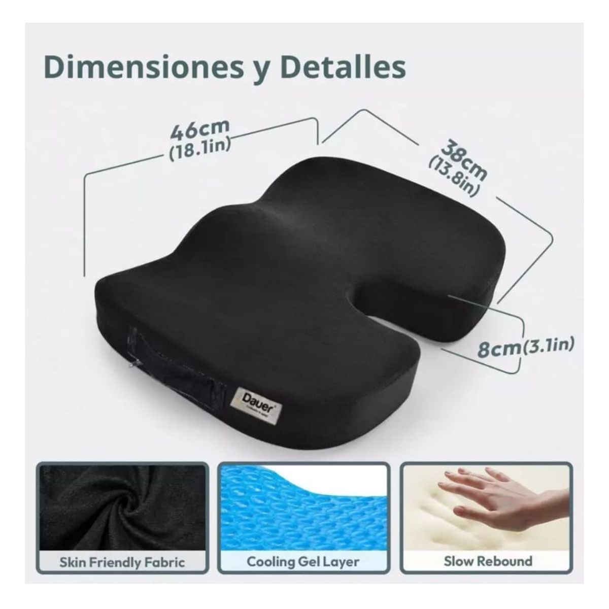 DAUER - Cojín Asiento Premium Viscoelástico Carbón de Bambú +Gel