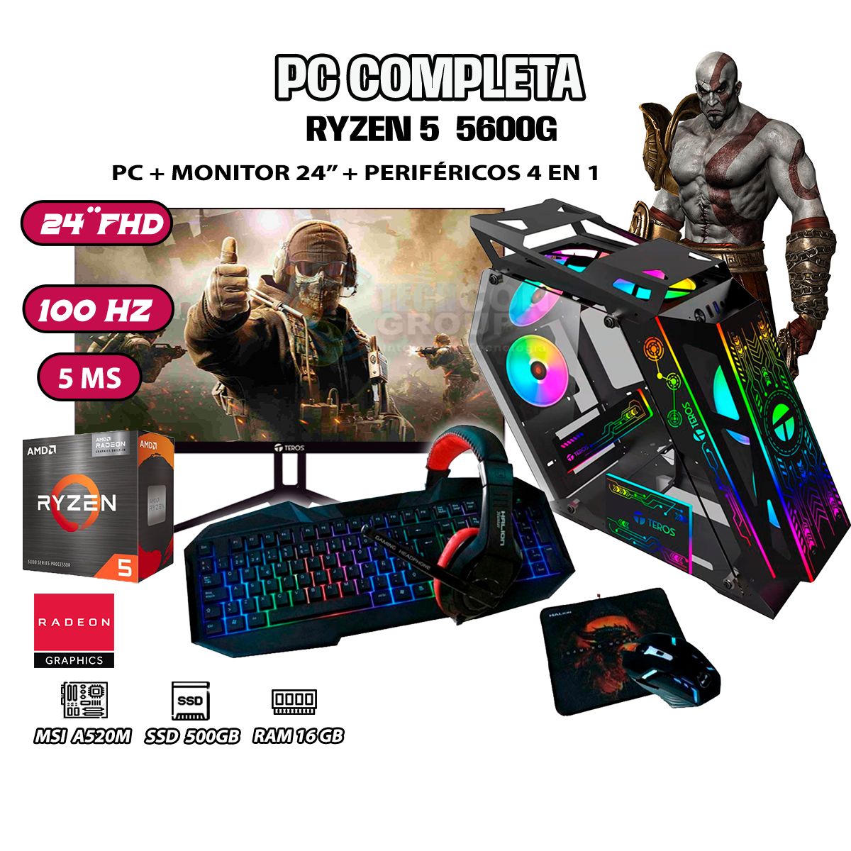AMD - Computadora Completa Robot Ryzen 5 5600G RAM 16GB DISCO 500GB SSD MONITOR 24"