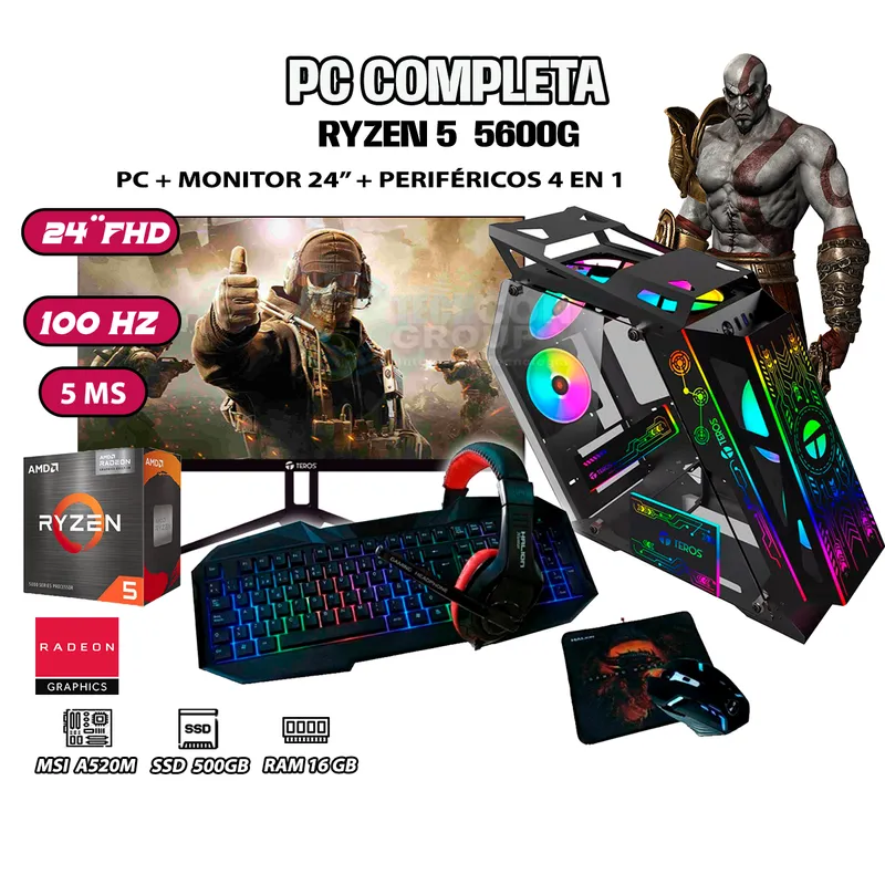 AMD - Computadora Completa Robot Ryzen 5 5600G RAM 16GB DISCO 500GB SSD MONITOR 24"