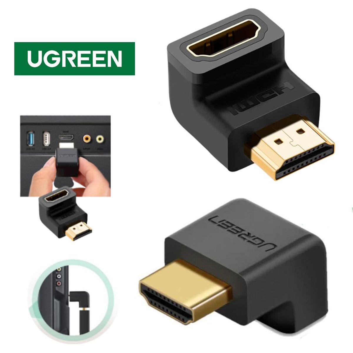 UGREEN - Adaptador Union Hdmi a Hdmi Hembra Acople 1080p Codo Extiende UGREEN