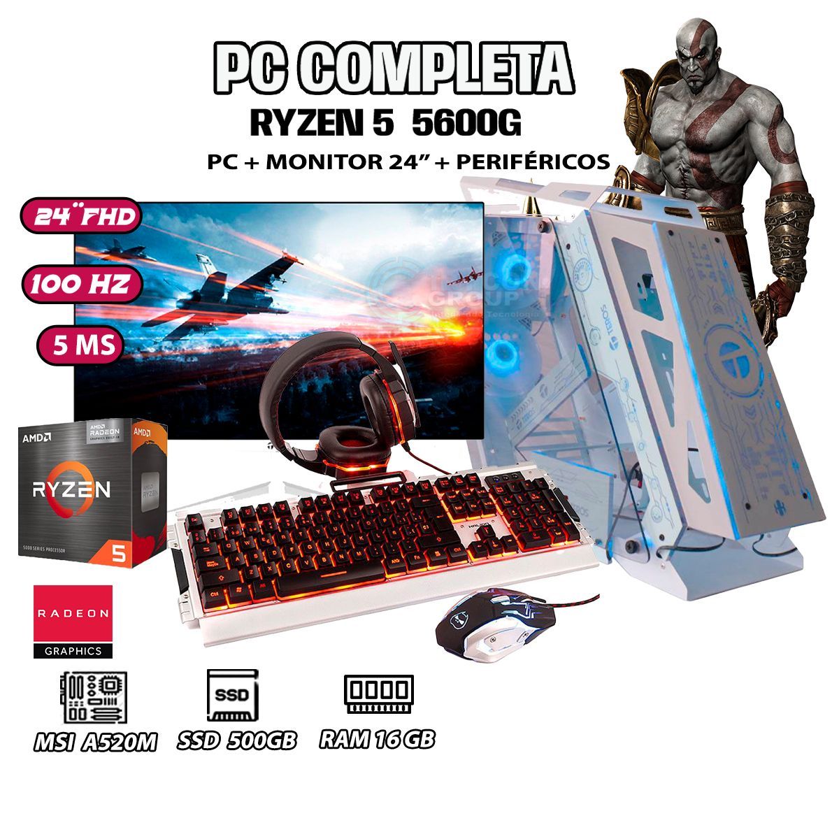 AMD - Computadora Completa Robot Ryzen 5 5600G RAM 16GB DISCO 500GB SSD MONITOR 24"