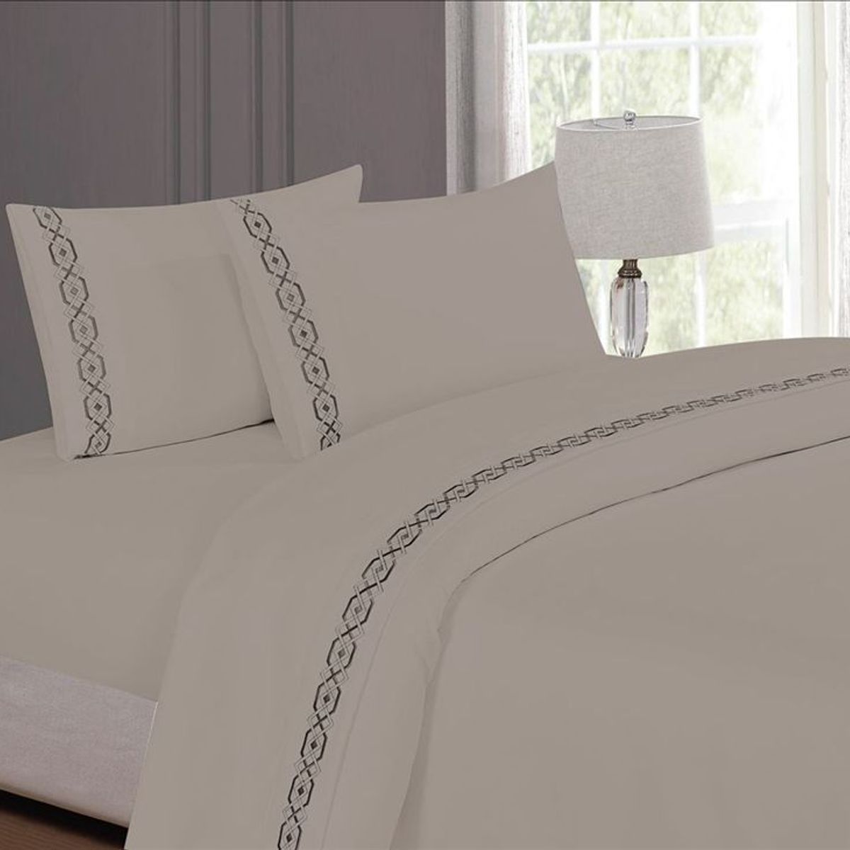 CASATEX - Juego de sabanas Queen 100% algodón con bordado