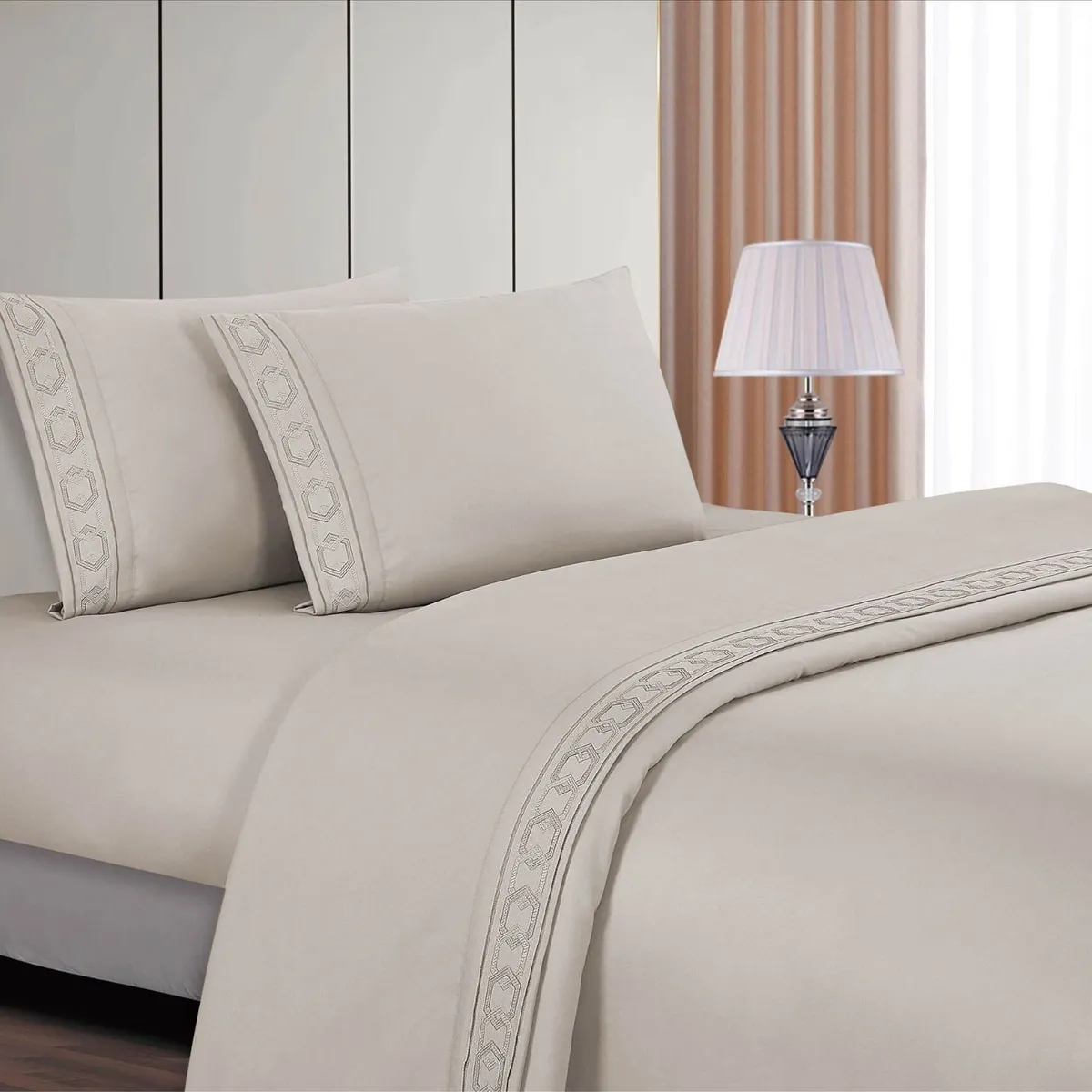 CASATEX - Juego de sabanas Queen 100% algodón con bordado