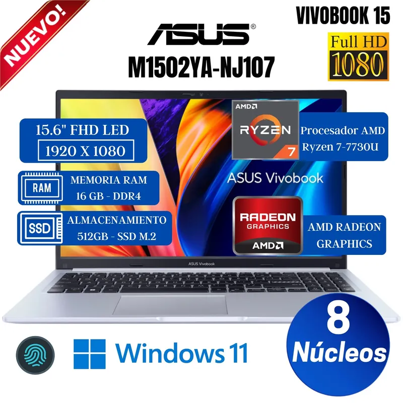 ASUS - Laptop ASUS Vivobook  M1502YA-NJ107 15.6" FHD, Amd Ryzen 7-7730U, Ram 16GB, Ssd 512GB, Win 11