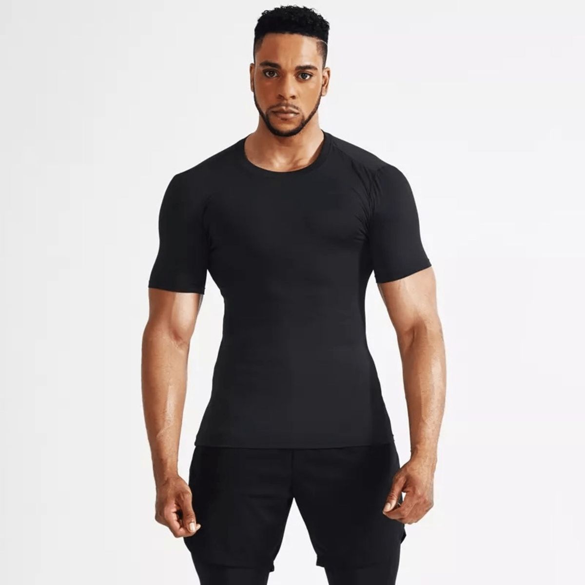 ALPHA GYM - Polo deportivo para hombres Camiseta licrada Gym Negro