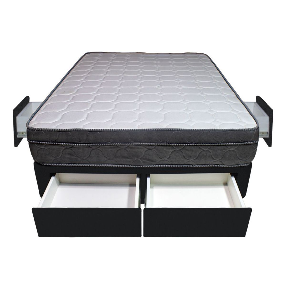 BARAKA HOME - Cama Turin + 4 Cajones 2 Plz + 2 almohadas - Negro