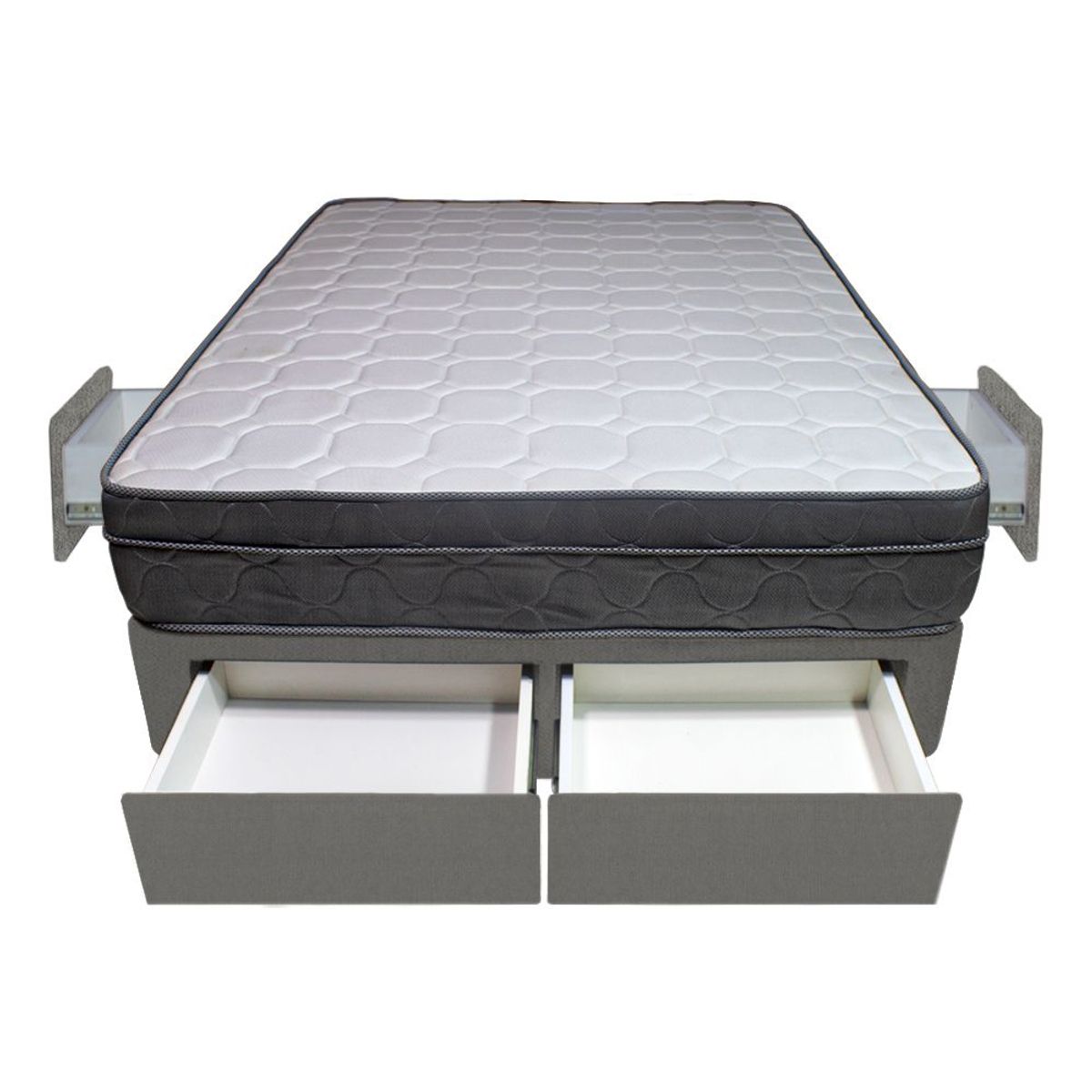 BARAKA HOME - Cama Turin + 4 Cajones 2 Plz + 2 almohadas - Gris Oscuro
