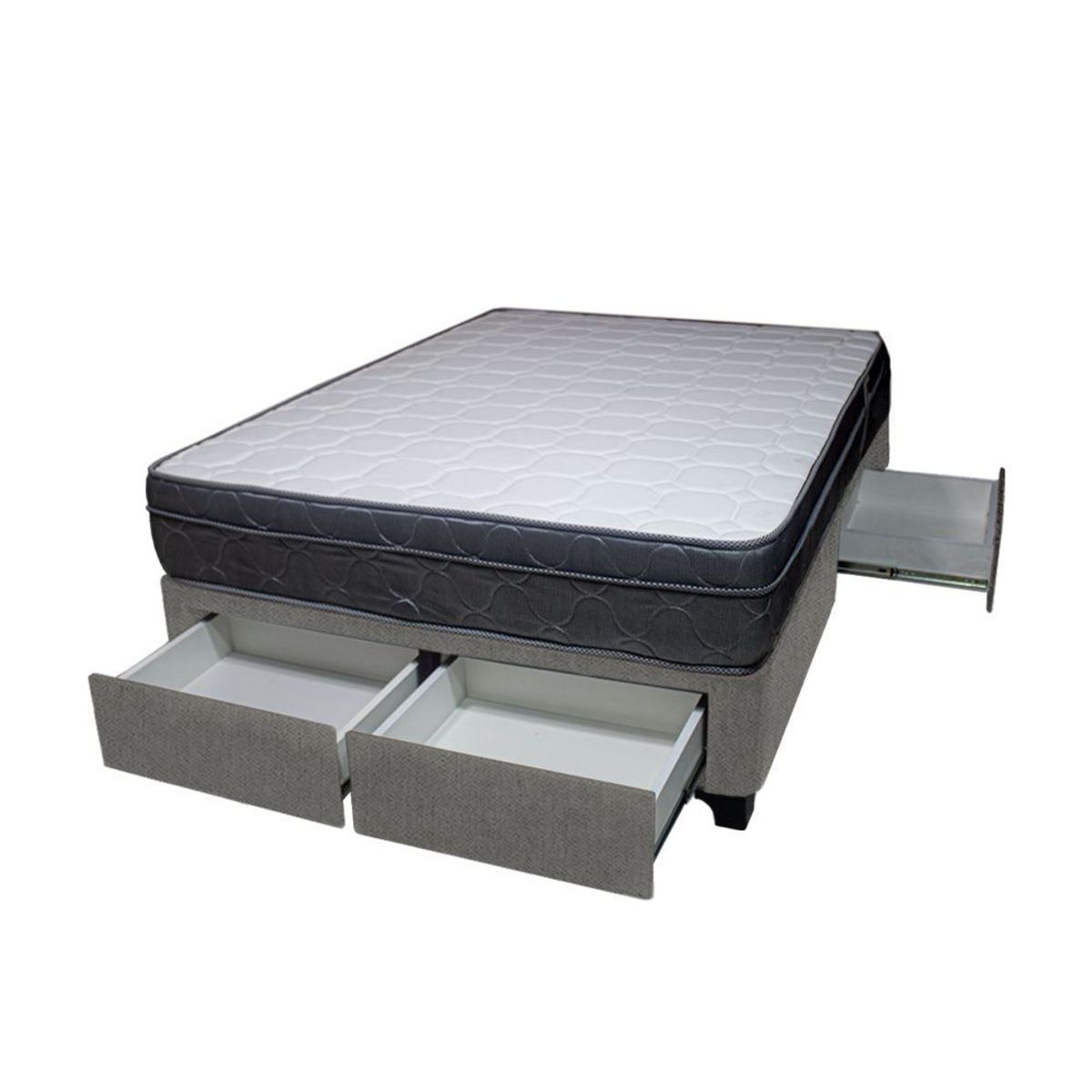 BARAKA HOME - Cama Turin + 4 Cajones 2 Plz + 2 almohadas - Gris Oscuro