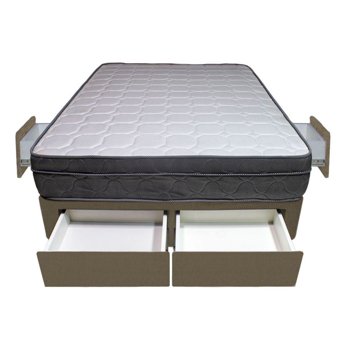 BARAKA HOME - Cama Turin + 4 Cajones 2 Plz + 2 almohadas - Beige Oscuro