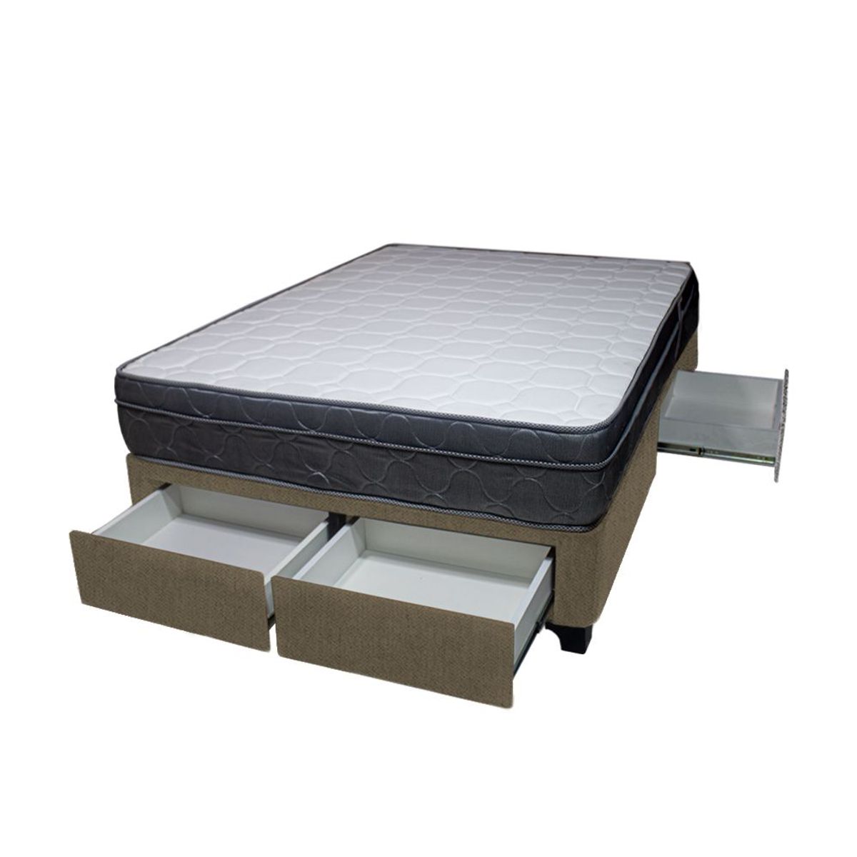 BARAKA HOME - Cama Turin + 4 Cajones 2 Plz + 2 almohadas - Beige Oscuro