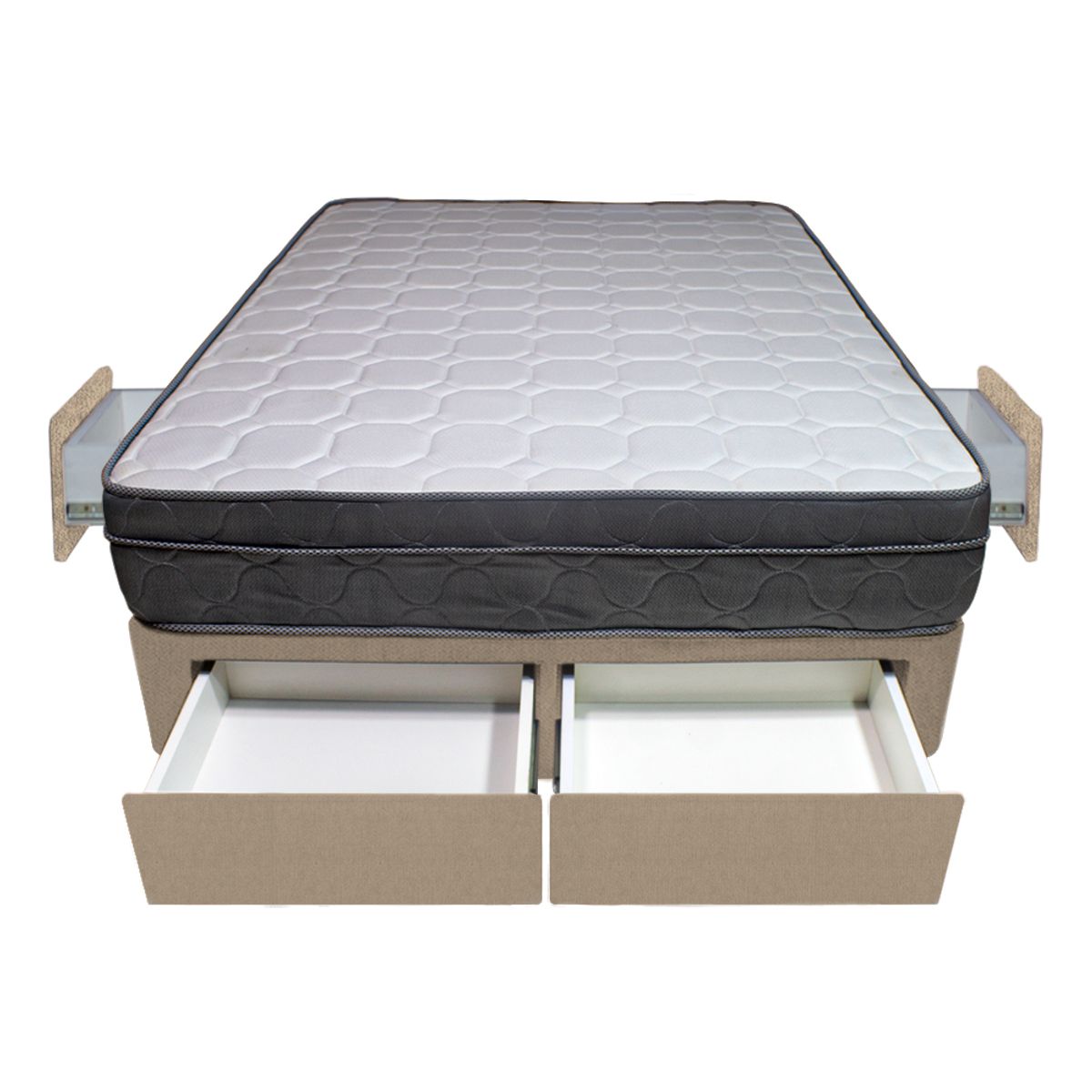 BARAKA HOME - Cama Turin + 4 Cajones 2 Plz + 2 almohadas - Beige Claro