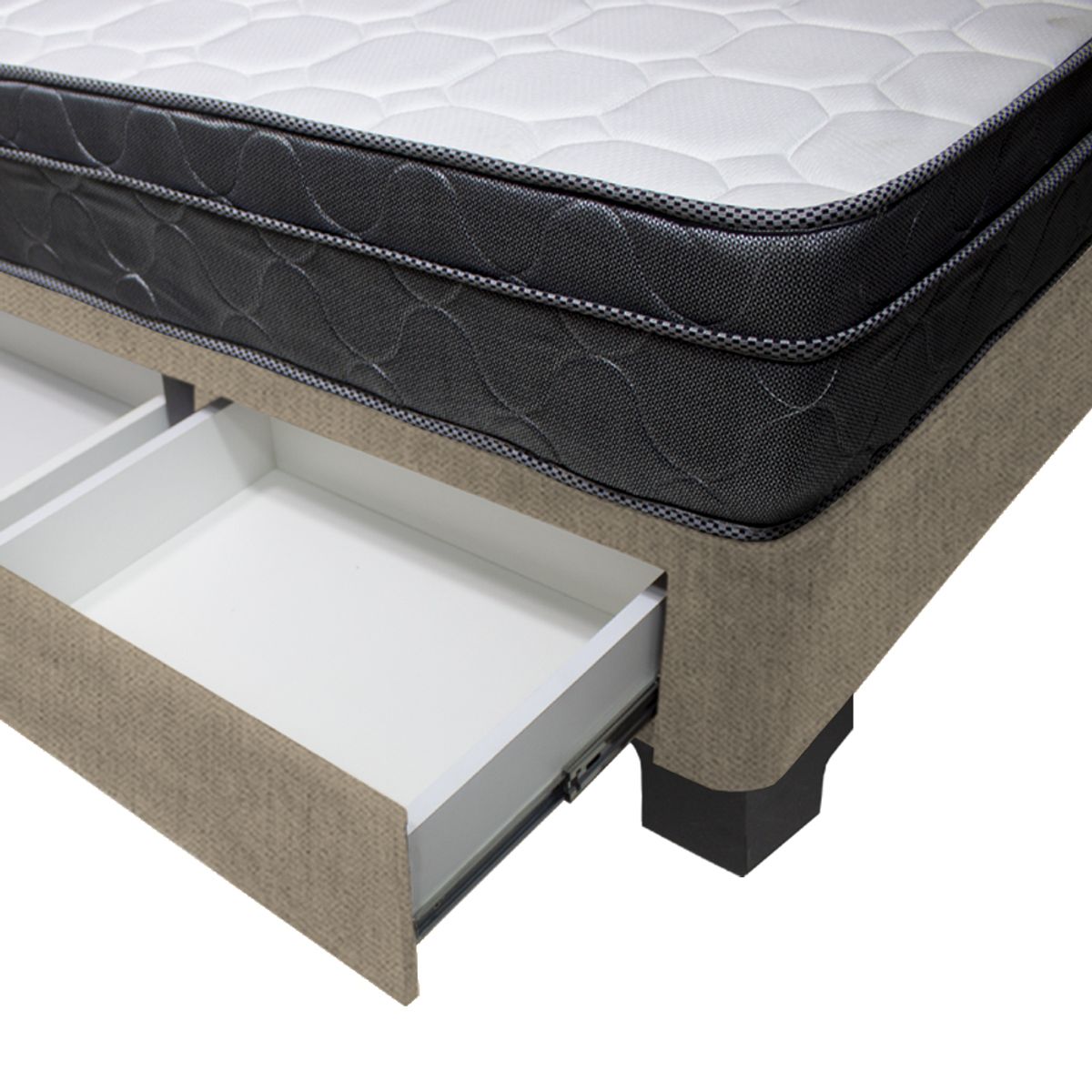 BARAKA HOME - Cama Turin + 4 Cajones 2 Plz + 2 almohadas - Beige Claro