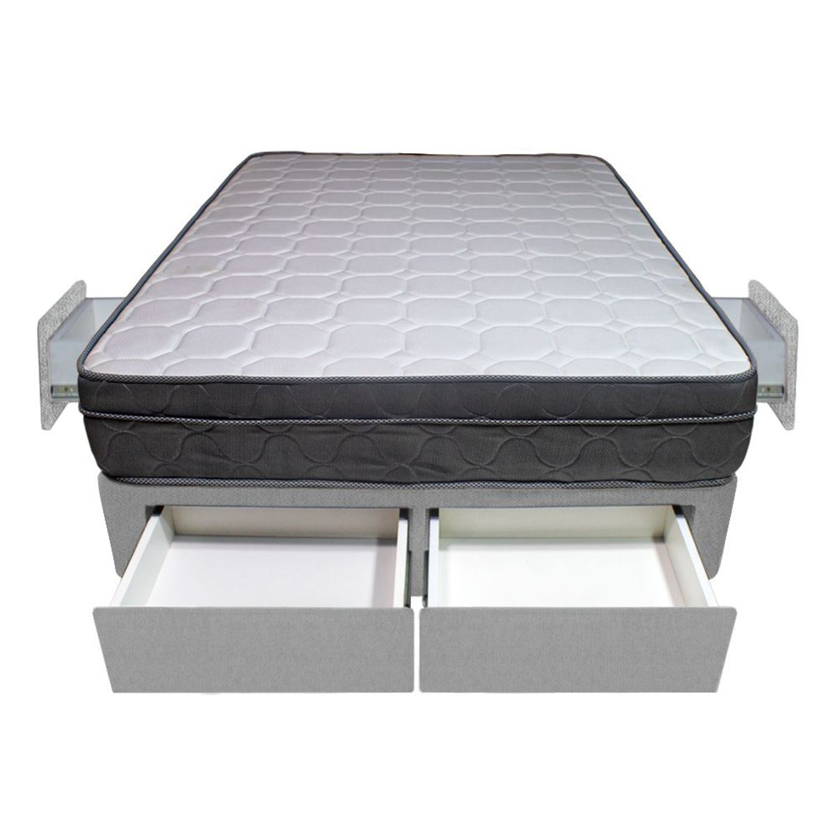 BARAKA HOME - Cama Turin + 4 Cajones 2 Plz + 2 almohadas - Gris Claro