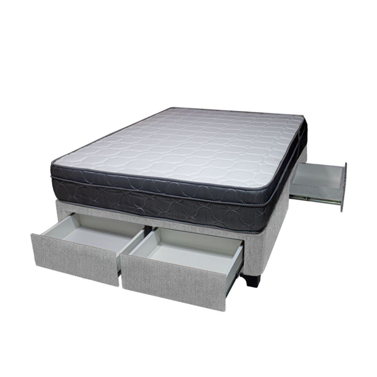 BARAKA HOME - Cama Turin + 4 Cajones 2 Plz + 2 almohadas - Gris Claro