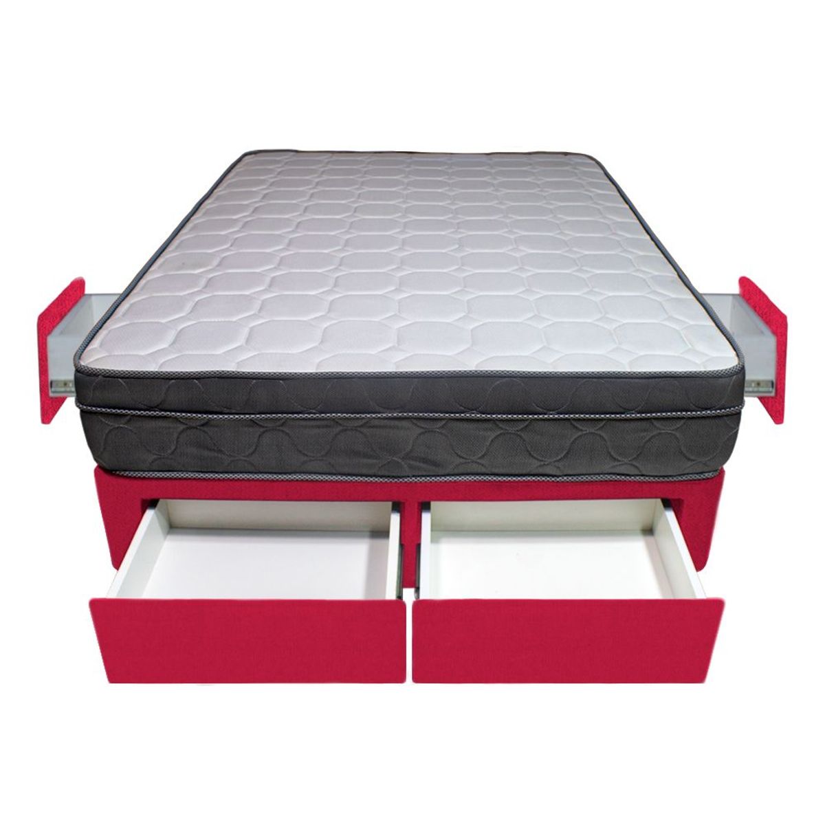 BARAKA HOME - Cama Turin + 4 Cajones 2 Plz + 2 almohadas - Rojo