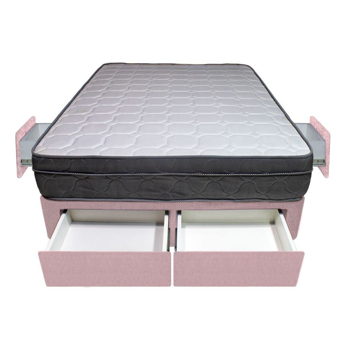 BARAKA HOME - Cama Turin + 4 Cajones 2 Plz + 2 almohadas - Rosado