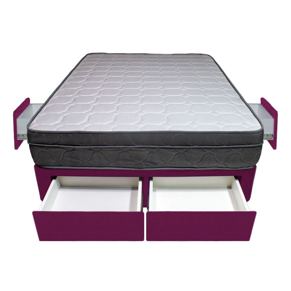 BARAKA HOME - Cama Turin + 4 Cajones 2 Plz + 2 almohadas - Purpura