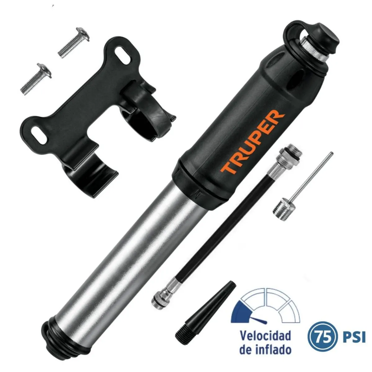 TRUPER - Mini inflador manual para bicicleta de 75 psi