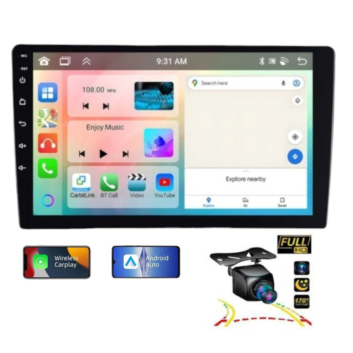 GENERICO - Autoradio Android FHD 9Pulgadas 2GB+64GB Carplay Cámara FHD