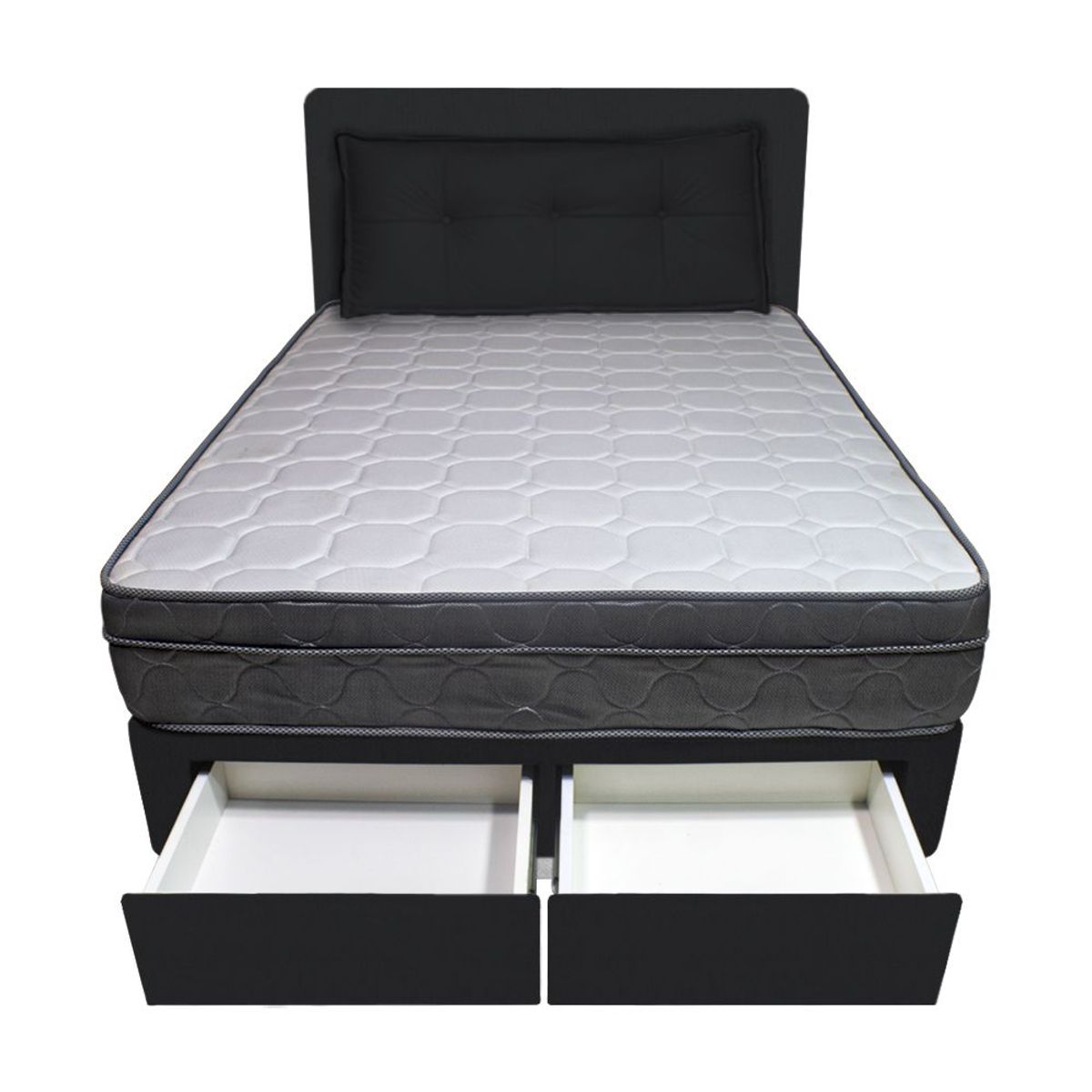 BARAKA HOME - Dormitorio Turin + 2 Cajones 1.5 Plz + Cabecera + Cojin - Negro