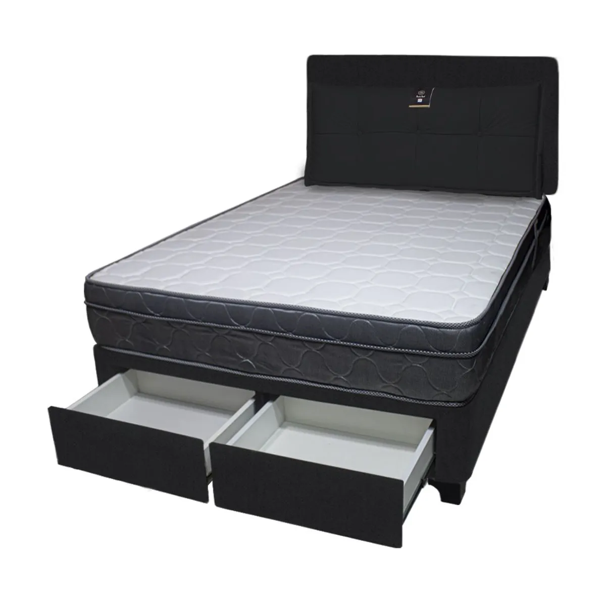 BARAKA HOME - Dormitorio Turin + 2 Cajones 1.5 Plz + Cabecera + Cojin - Negro