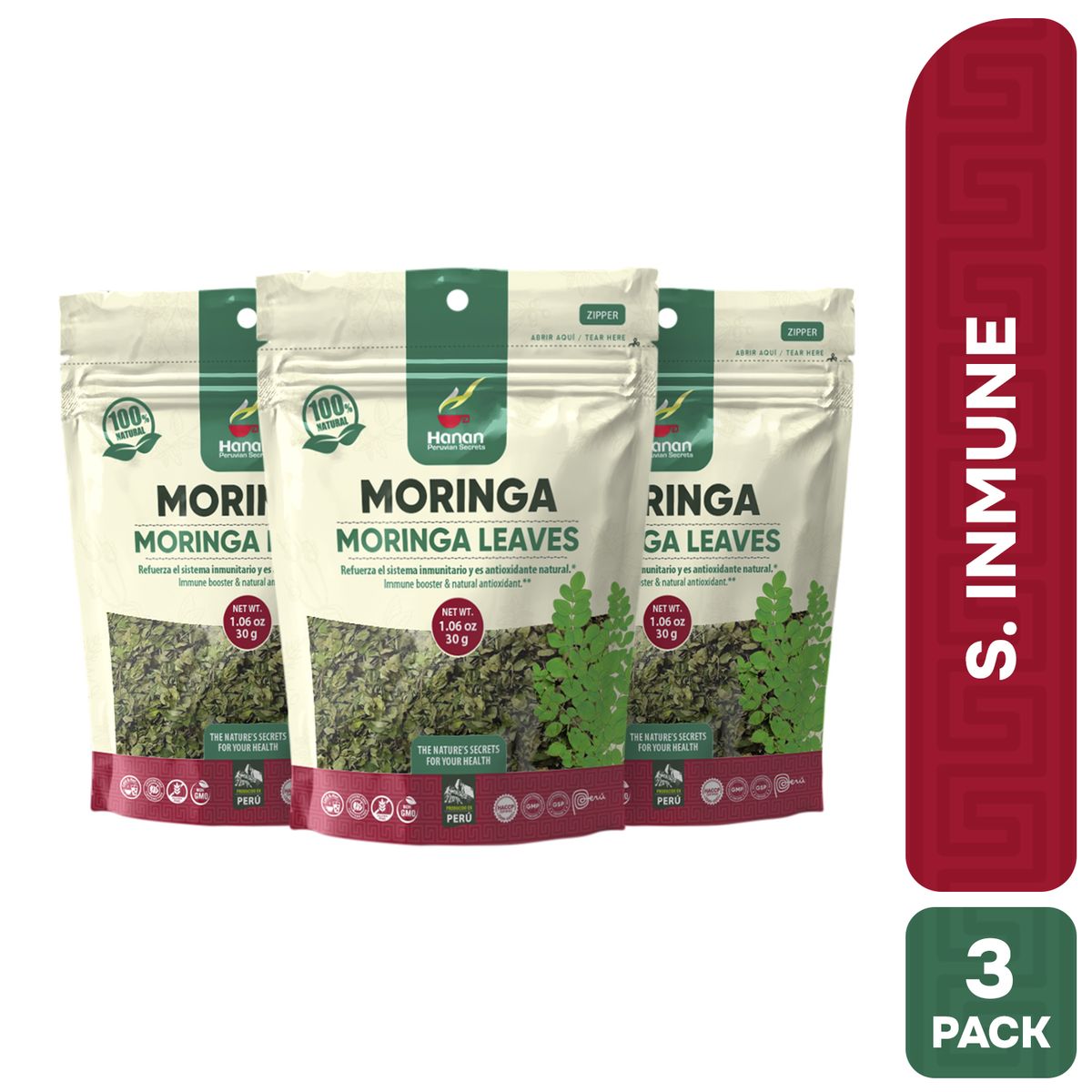 HANAN PERUVIAN SECRETS - Hojas de Moringa Infusión Hanan Tripack 30g