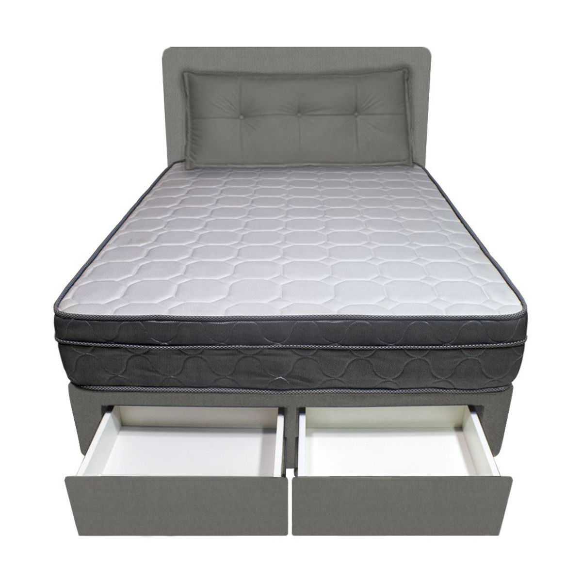 BARAKA HOME - Dormitorio Turin + 2 Cajones 1.5 Plz + Cabecera + Cojin - Gris Oscuro