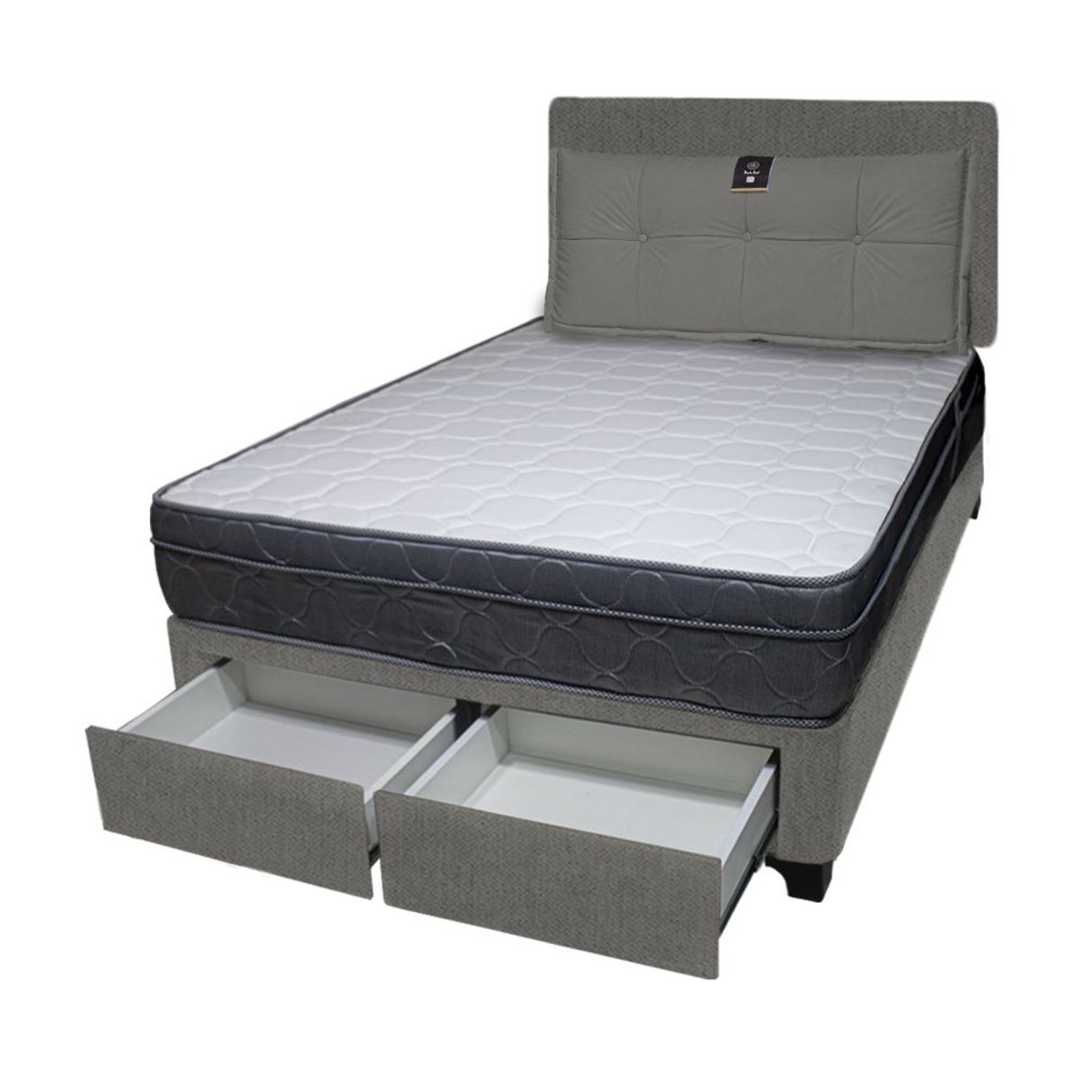 BARAKA HOME - Dormitorio Turin + 2 Cajones 1.5 Plz + Cabecera + Cojin - Gris Oscuro