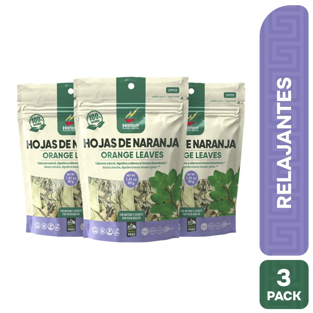 HANAN PERUVIAN SECRETS - Hojas de Naranja Infusión Hanan Tripack 40g