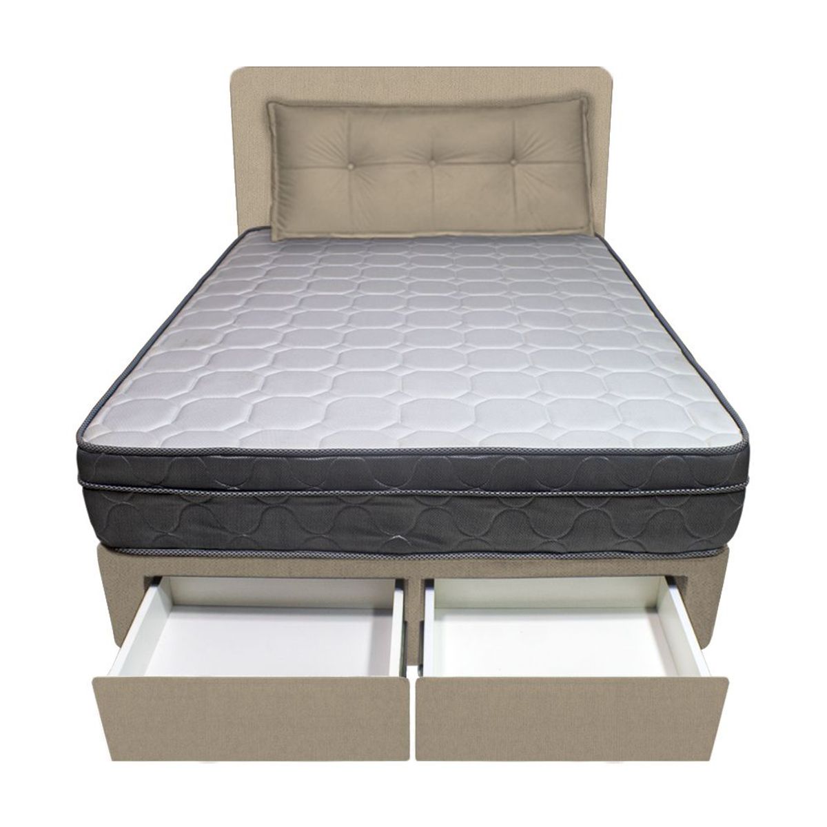 BARAKA HOME - Dormitorio Turin + 2 Cajones 1.5 Plz + Cabecera + Cojin - Beige Claro