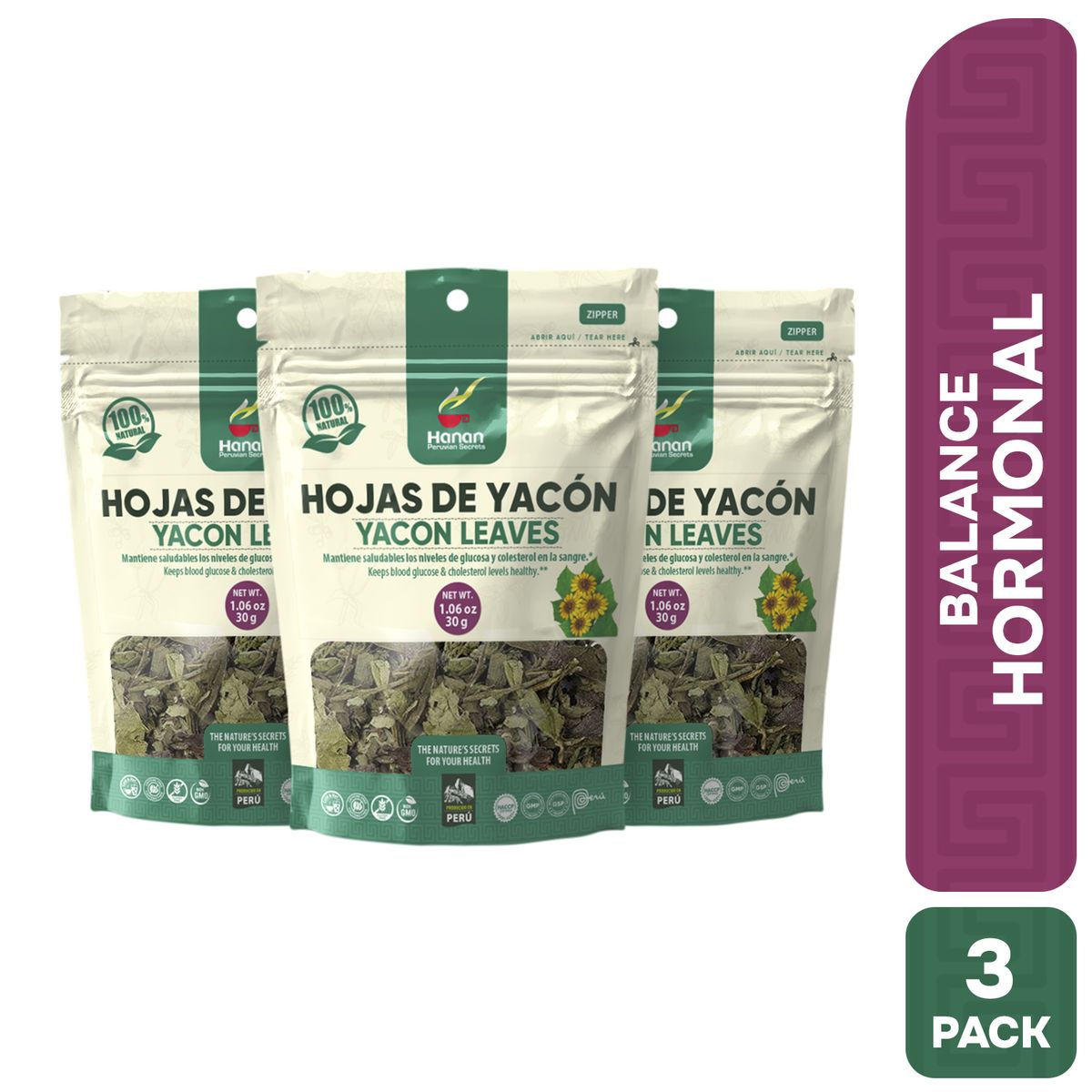 HANAN PERUVIAN SECRETS - Hojas de Yacón Infusión Hanan Tripack 30g