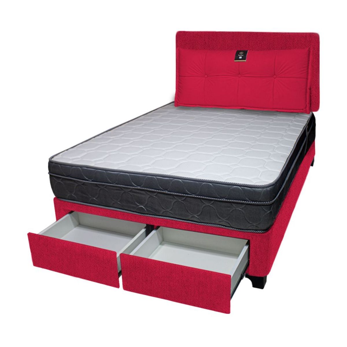 BARAKA HOME - Dormitorio Turin + 2 Cajones 1.5 Plz + Cabecera + Cojin - Rojo