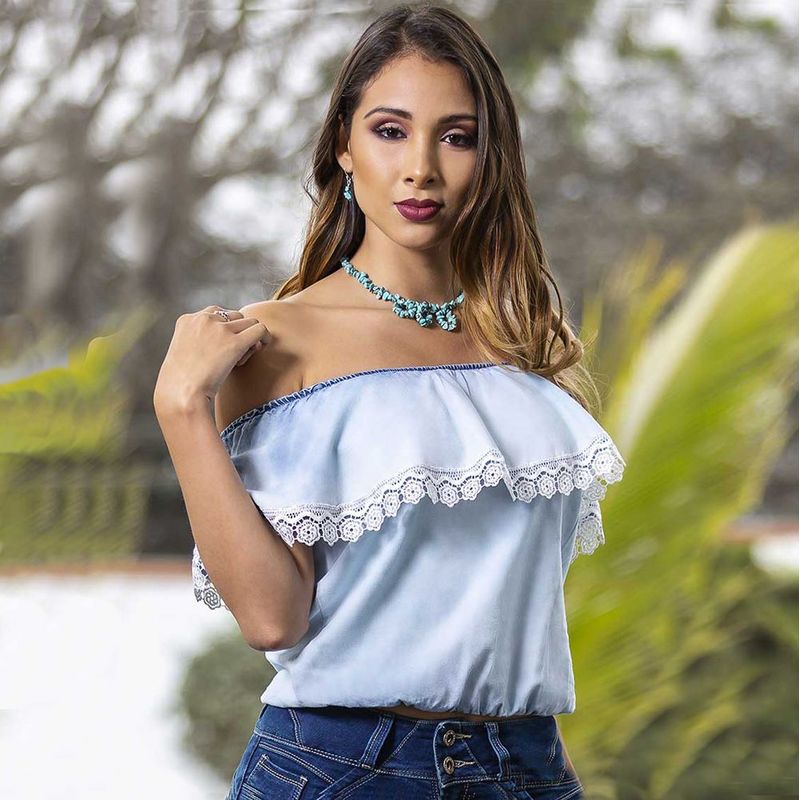 TANSY - blusa de mujer Rumbera - Carol -Tansy-Celeste Cristal