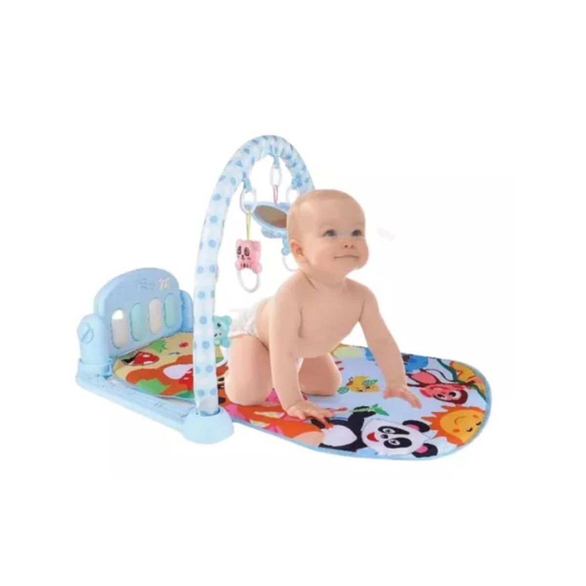 GENERICO - GIMNASIO DE BEBE CON PIANO PARA PATEAR 3 EN 1 CELESTE