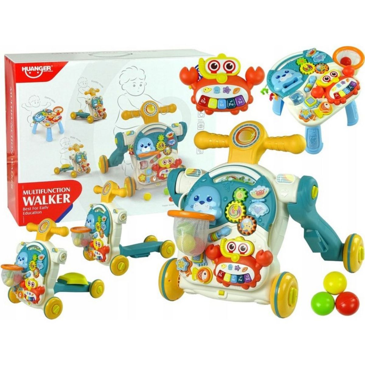 HUANGER - Andador Multifuncional  4 en 1 Azul