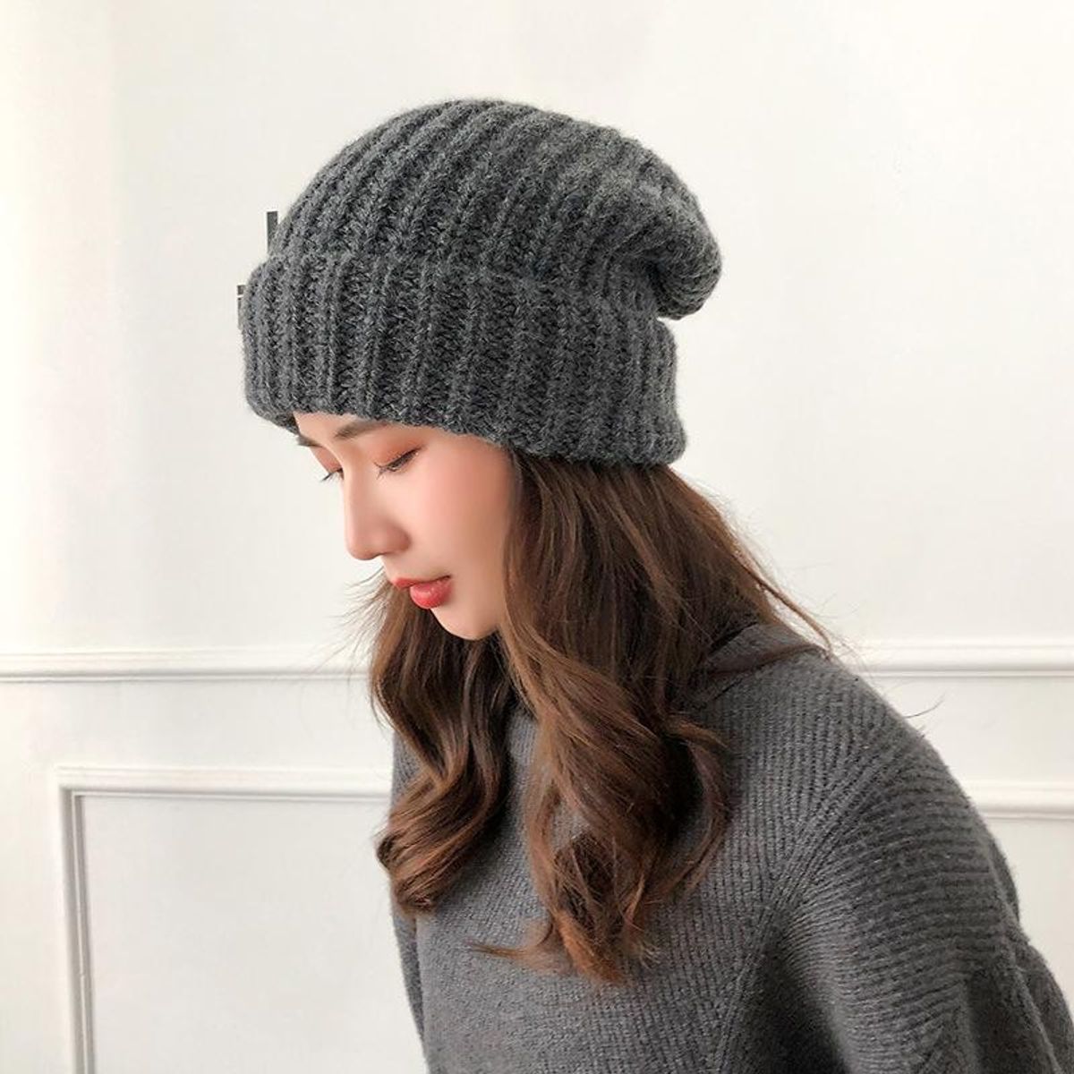 KAST PE - Beanie Shantall Gris oscuro - Chullo Gorro Mujer Estilo Holgado
