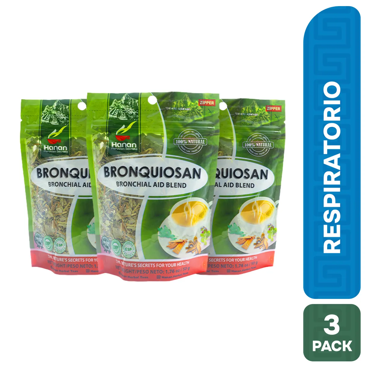 HANAN PERUVIAN SECRETS - Bronquiosan Infusión Hanan Tripack 50g